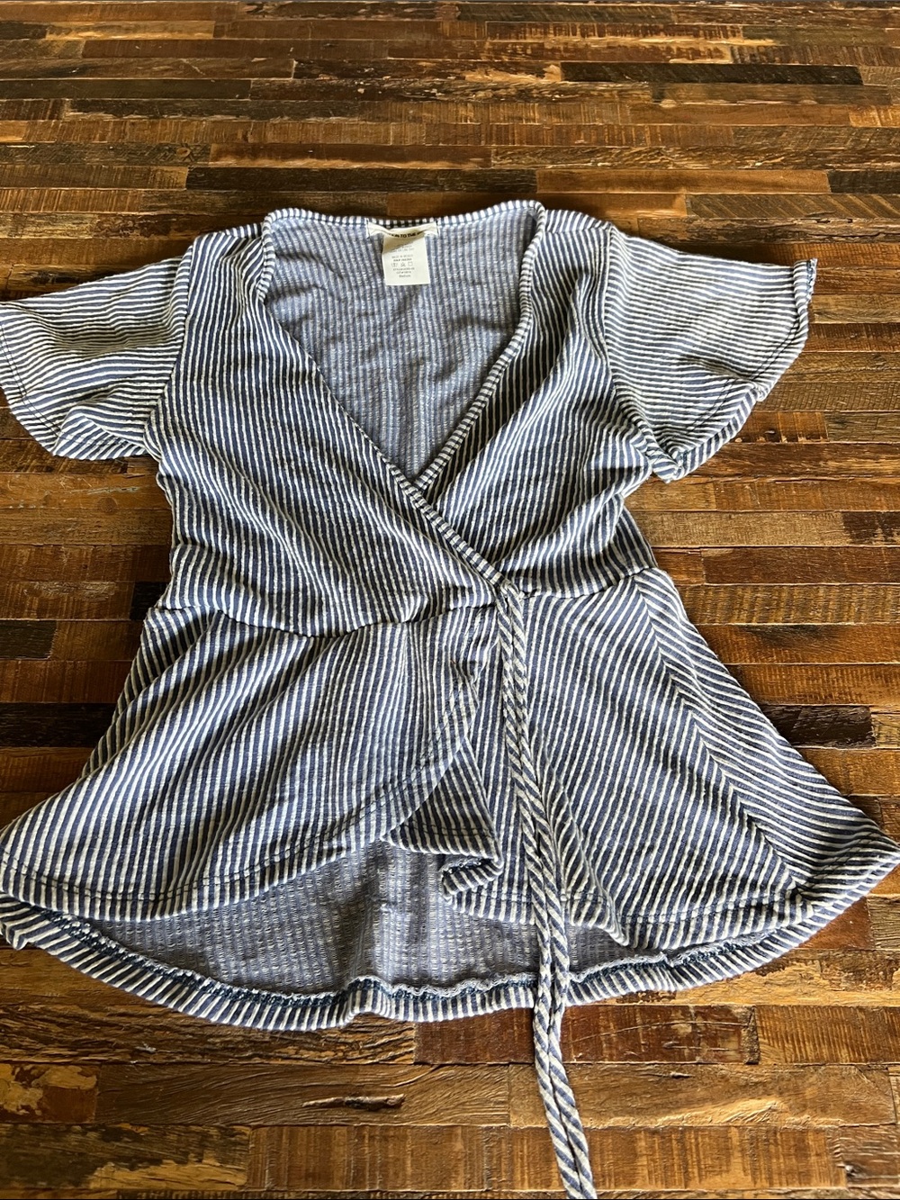 Caution To The Wind Navy and White Striped Wrap Tee with Tie Waist